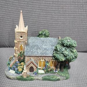 Charming Stone Church Figurine with Trees